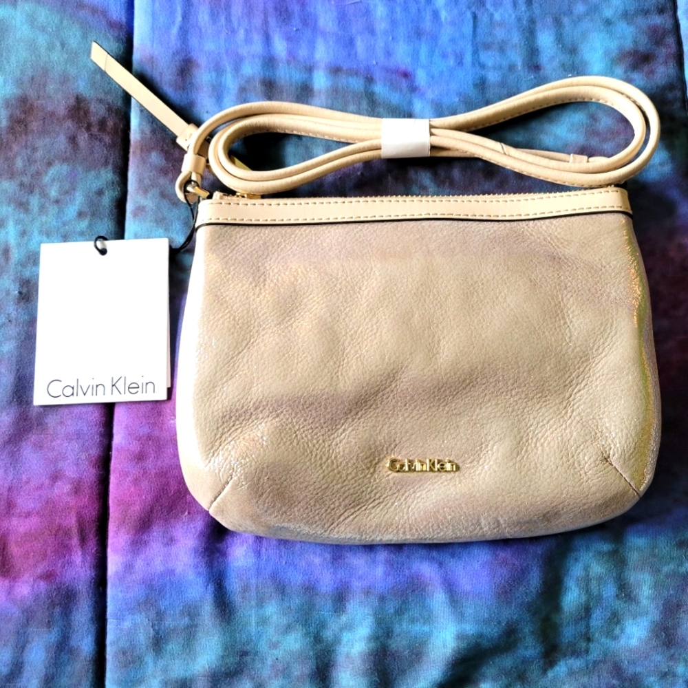 Calvin Klein Grey Leather Crossbody Purse [NWT]